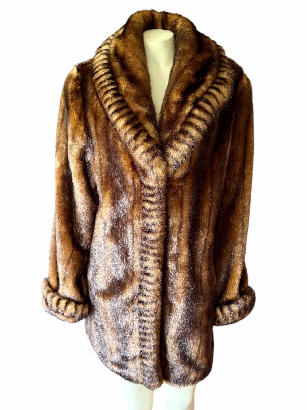 Dennis by Dennis Basso Faux Fur Coat Jacket XS Brown Mink Style Shawl Collar